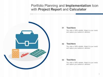 Portfolio planning and implementation icon with project report and calculator