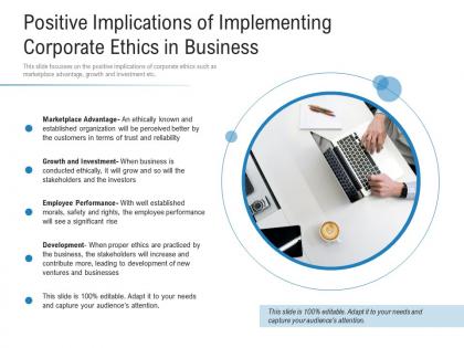 Positive implications of implementing corporate ethics in business