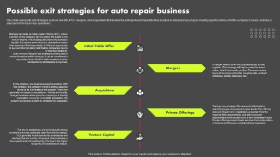 Possible Exit Strategies For Auto Repair Auto Repair Shop Business Plan BP SS