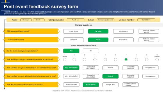 Post Event Feedback Survey Form Survey SS