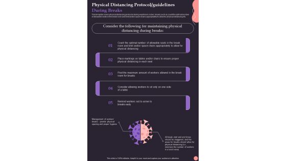 Post Pandemic Business Physical Distancing Protocol Guidelines During Breaks One Pager Sample Example Document