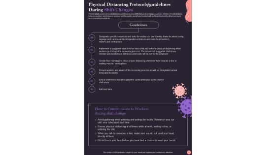 Post Pandemic Physical Distancing Protocols Guidelines During Shift Changes One Pager Sample Example Document