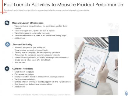 Postlaunch activities to measure product performance product launch plan ppt summary