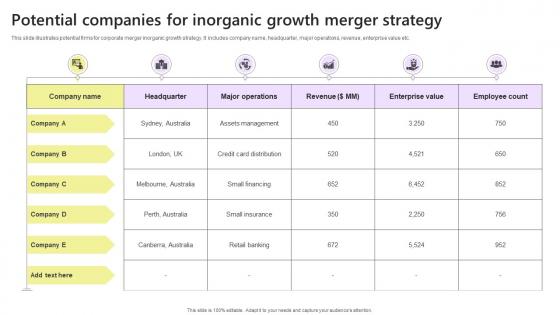 Potential Companies For Inorganic Growth Merger Strategy
