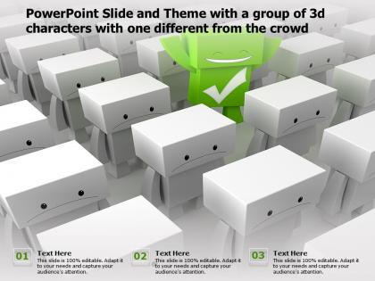 Powerpoint slide and theme with a group of 3d characters with one different from the crowd
