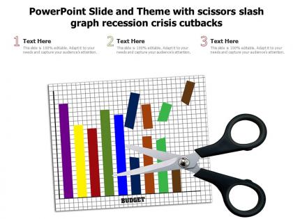 Powerpoint slide and theme with scissors slash graph recession crisis cutbacks