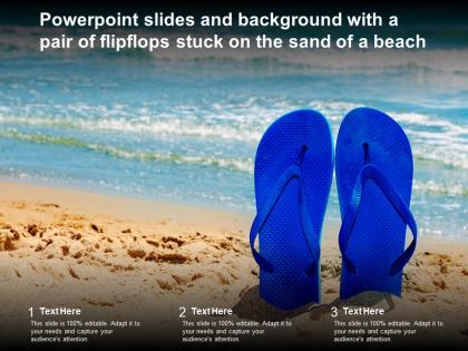 Powerpoint slides and background with a pair of flipflops stuck on the sand of a beach