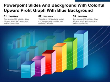 Powerpoint slides and background with colorful upward profit graph with blue background