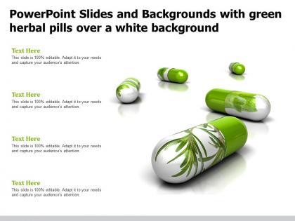 Powerpoint slides and backgrounds with green herbal pills over a white background