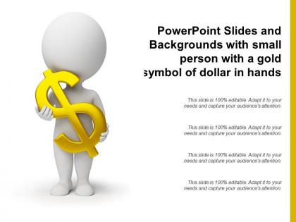 Powerpoint slides and backgrounds with small person with a gold symbol of dollar in hands