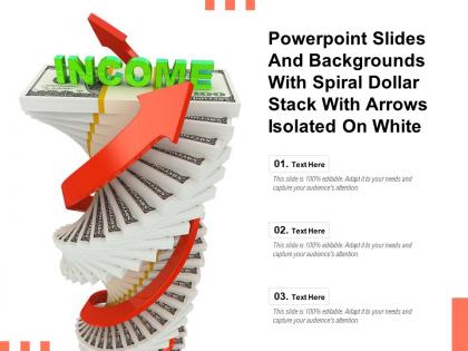 Powerpoint slides and backgrounds with spiral dollar stack with arrows isolated on white