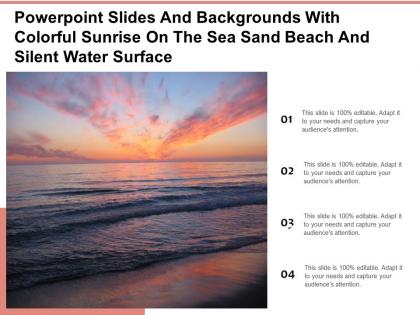 Powerpoint slides and with colorful sunrise on the sea sand beach silent water surface