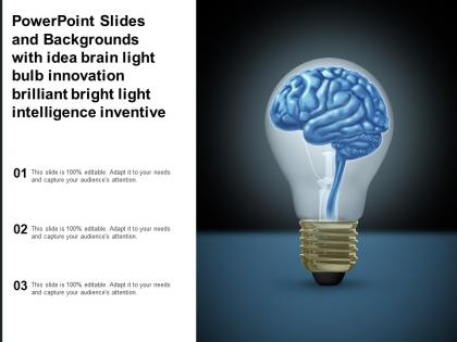 Powerpoint slides with idea brain light bulb innovation brilliant bright light intelligence inventive