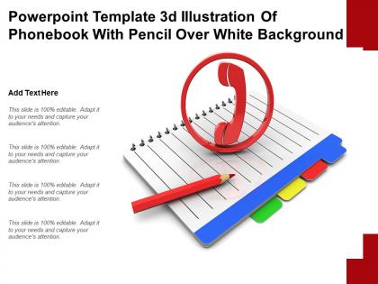 Powerpoint template 3d illustration of phonebook with pencil over white background