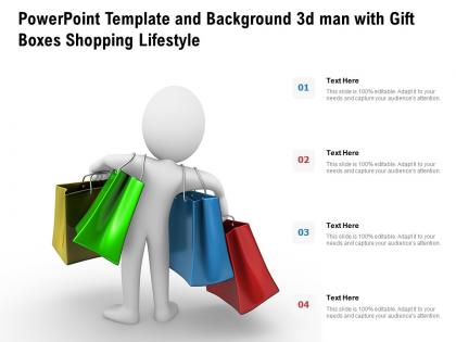 Powerpoint template and background 3d man with gift boxes shopping lifestyle
