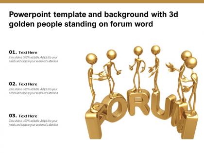 Powerpoint template and background with 3d golden people standing on forum word