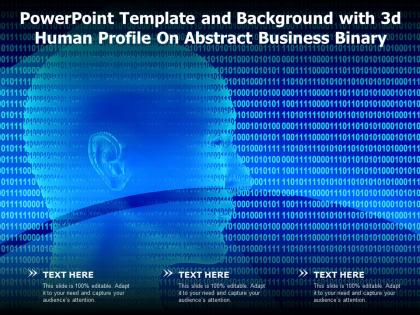 Powerpoint template and background with 3d human profile on abstract business binary