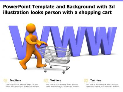 Powerpoint template and background with 3d illustration looks person with a shopping cart
