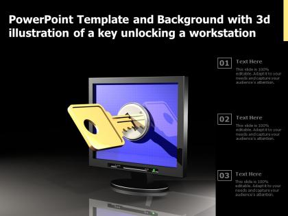 Powerpoint template and background with 3d illustration of a key unlocking a workstation