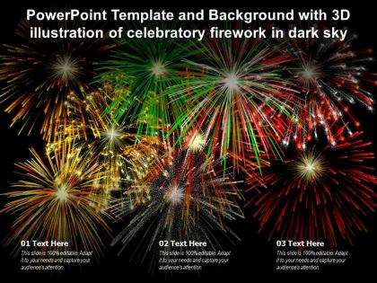 Powerpoint template and background with 3d illustration of celebratory firework in dark sky