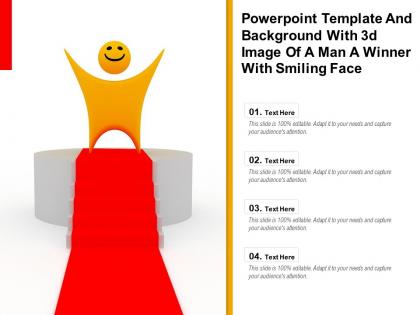 Powerpoint template and background with 3d image of a man a winner with smiling face