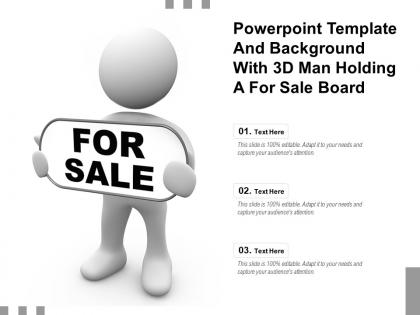 Powerpoint template and background with 3d man holding a for sale board