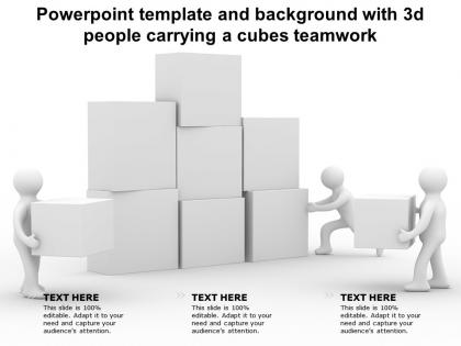 Powerpoint template and background with 3d people carrying a cubes teamwork
