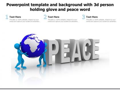 Powerpoint template and background with 3d person holding glove and peace word