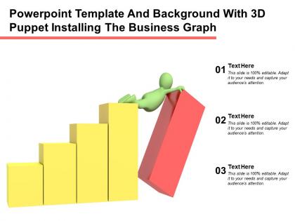 Powerpoint template and background with 3d puppet installing the business graph