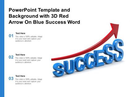 Powerpoint template and background with 3d red arrow on blue success word