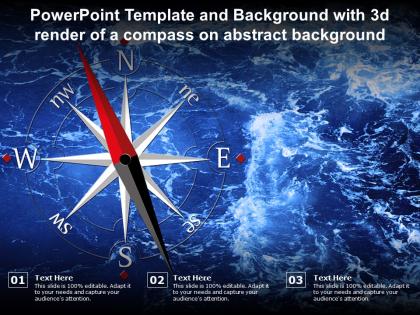 Powerpoint template and background with 3d render of a compass on abstract background