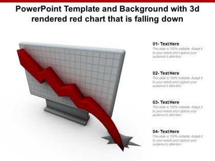 Powerpoint template and background with 3d rendered red chart that is falling down
