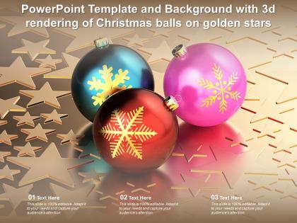 Powerpoint template and background with 3d rendering of christmas balls on golden stars
