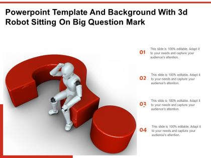 Powerpoint template and background with 3d robot sitting on big question mark