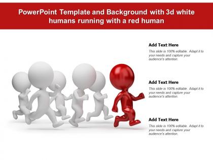 Powerpoint template and background with 3d white humans running with a red human