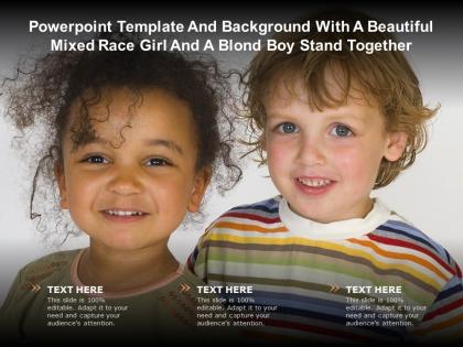 Powerpoint template and background with a beautiful mixed race girl and a blond boy stand together