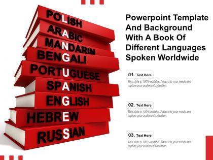 Powerpoint template and background with a book of different languages spoken worldwide