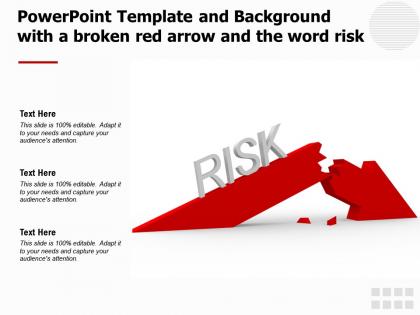 Powerpoint template and background with a broken red arrow and the word risk