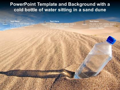 Powerpoint template and background with a cold bottle of water sitting in a sand dune