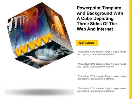 Powerpoint template and background with a cube depicting three sides of the web and internet