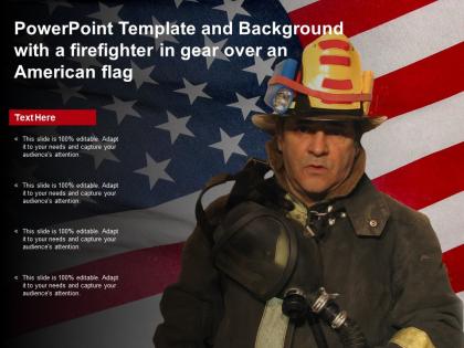 Powerpoint template and background with a firefighter in gear over an american flag