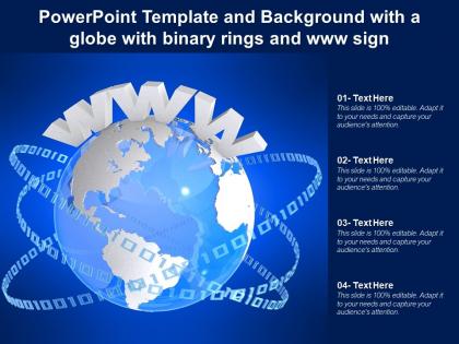Powerpoint template and background with a globe with binary rings and www sign