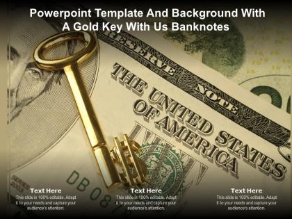 Powerpoint template and background with a gold key with us banknotes