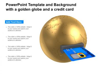 Powerpoint template and background with a golden globe and a credit card