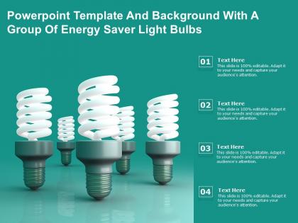 Powerpoint template and background with a group of energy saver light bulbs