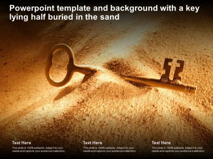 Powerpoint template and background with a key lying half buried in the sand