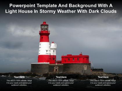Powerpoint template and background with a light house in stormy weather with dark clouds