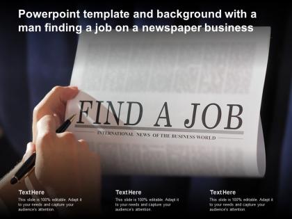 Powerpoint template and background with a man finding a job on a newspaper business
