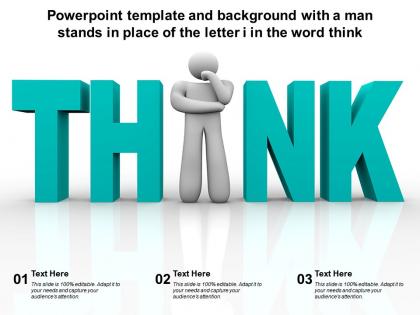 Powerpoint template and background with a man stands in place of the letter i in the word think