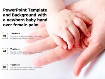 Powerpoint template and background with a newborn baby hand over female palm